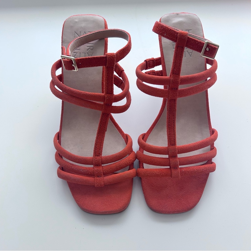 NATURALIZER Suede 6 Bright Colorful Red/Orange Strappy Heels Festive Statement